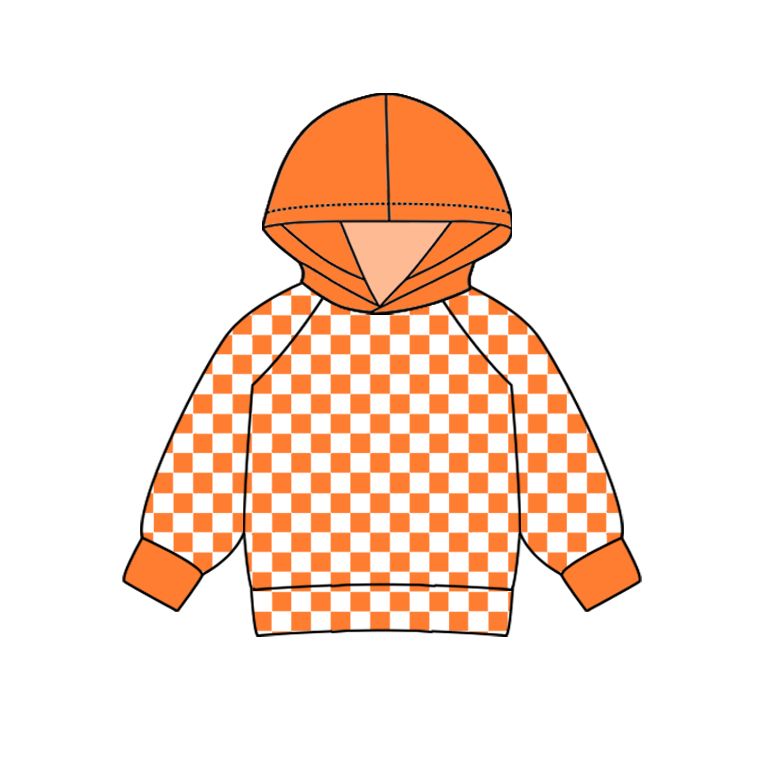 Deadline November 25 custom no moq eta 6-8weeks Baby kids orange and white plaid hooded pullover