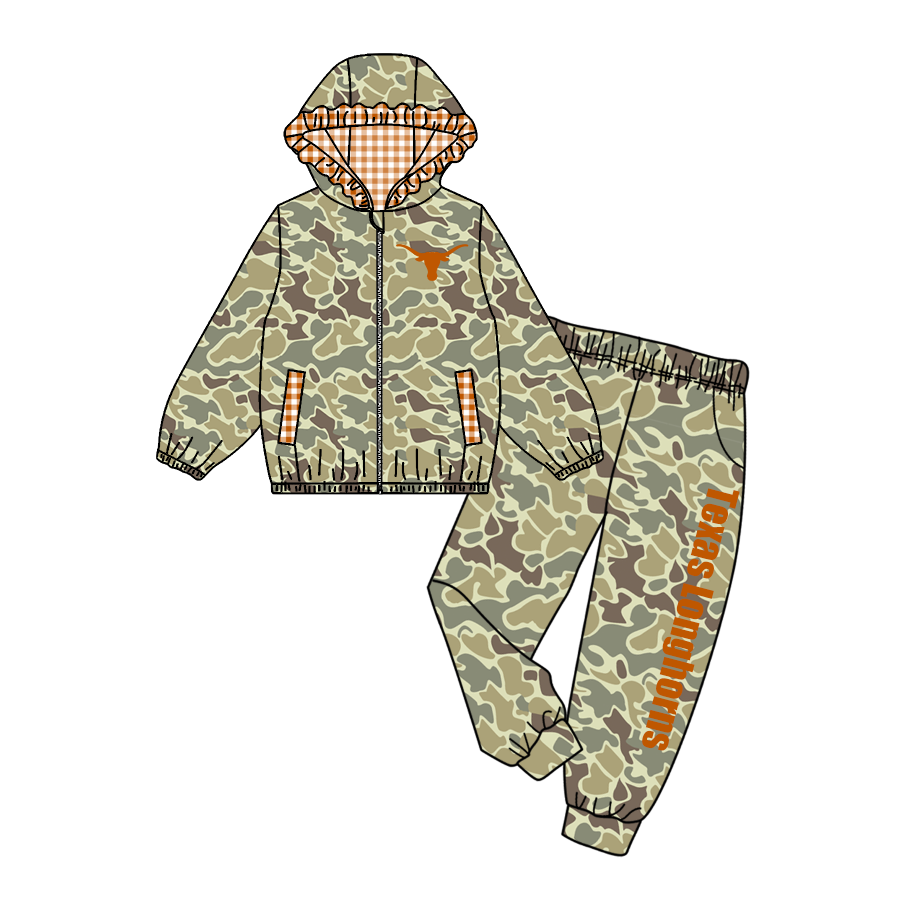 Custom moq 8 mix size eta 6-8weeks milk silk summer team camouflage baby girl clothes hooded long sleeve pants sets-25.9.18