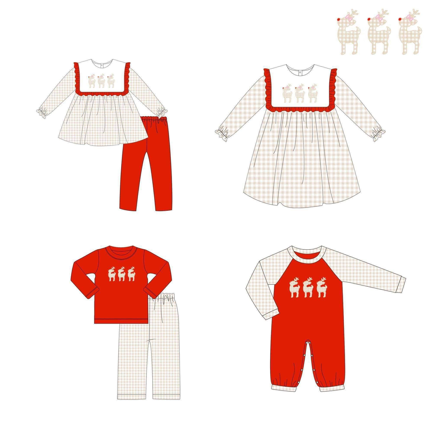 moq 3 each style mix size eta 6-7week Christmas Red Plaid Deer Head Christmas July Suit Romper Suit