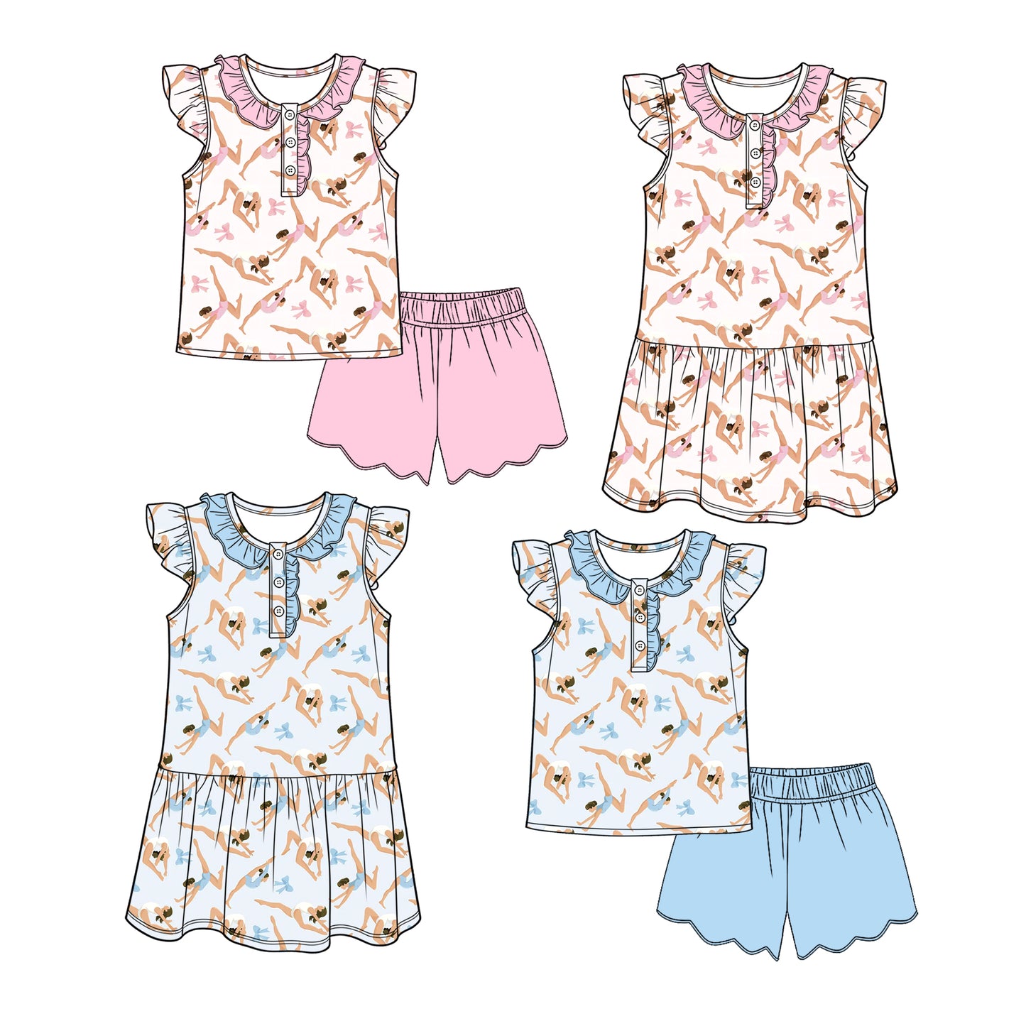 3.14 Custom moq 5 mix size Sibling Baby Girl's Flutter Sleeve Top And Shorts Set with Matching Dress Outfit for Summer