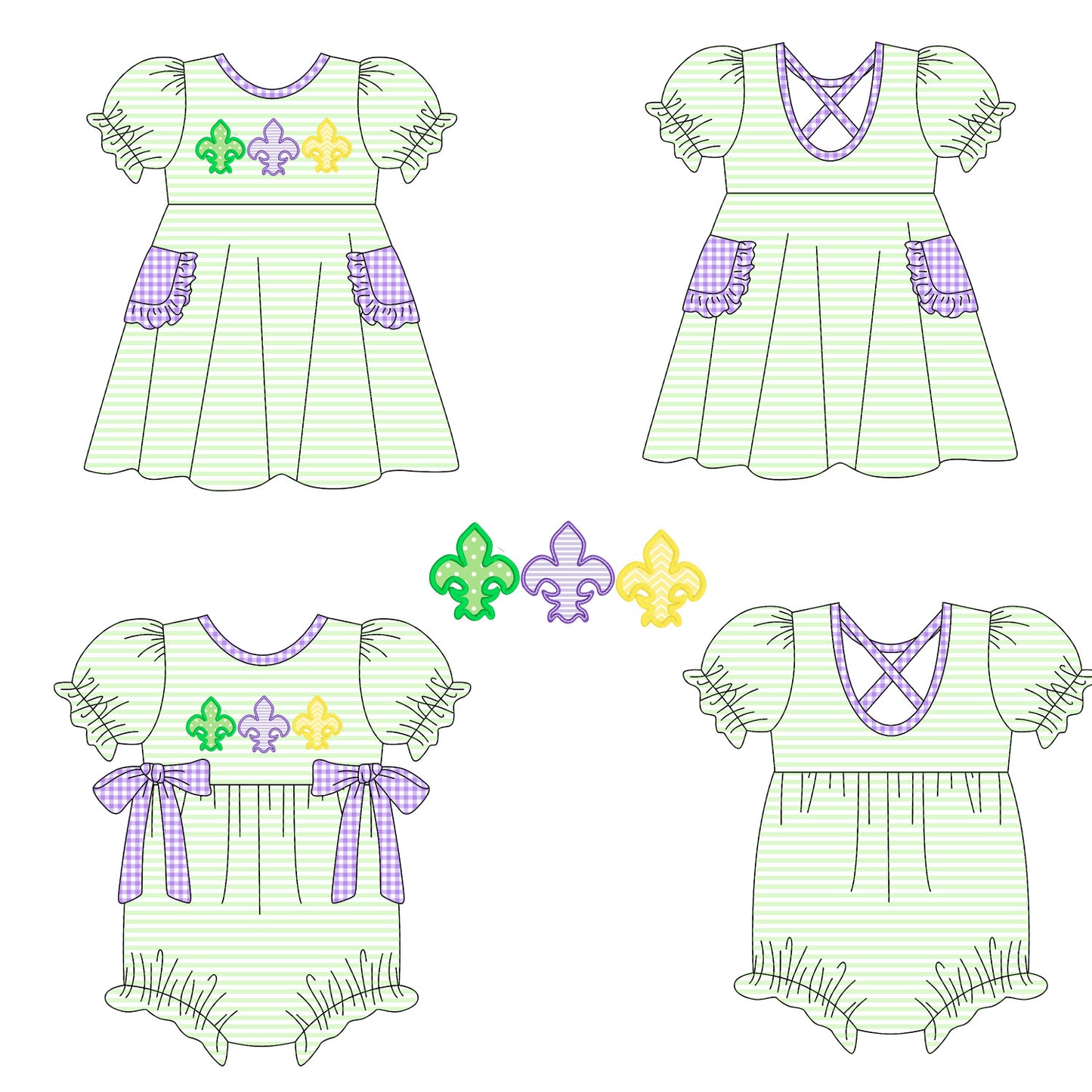 25.10.3 custom each style moq 8 eta 6-8week Sibling Sisters mardi gras baby girl short sleeve dress and rompers match family design