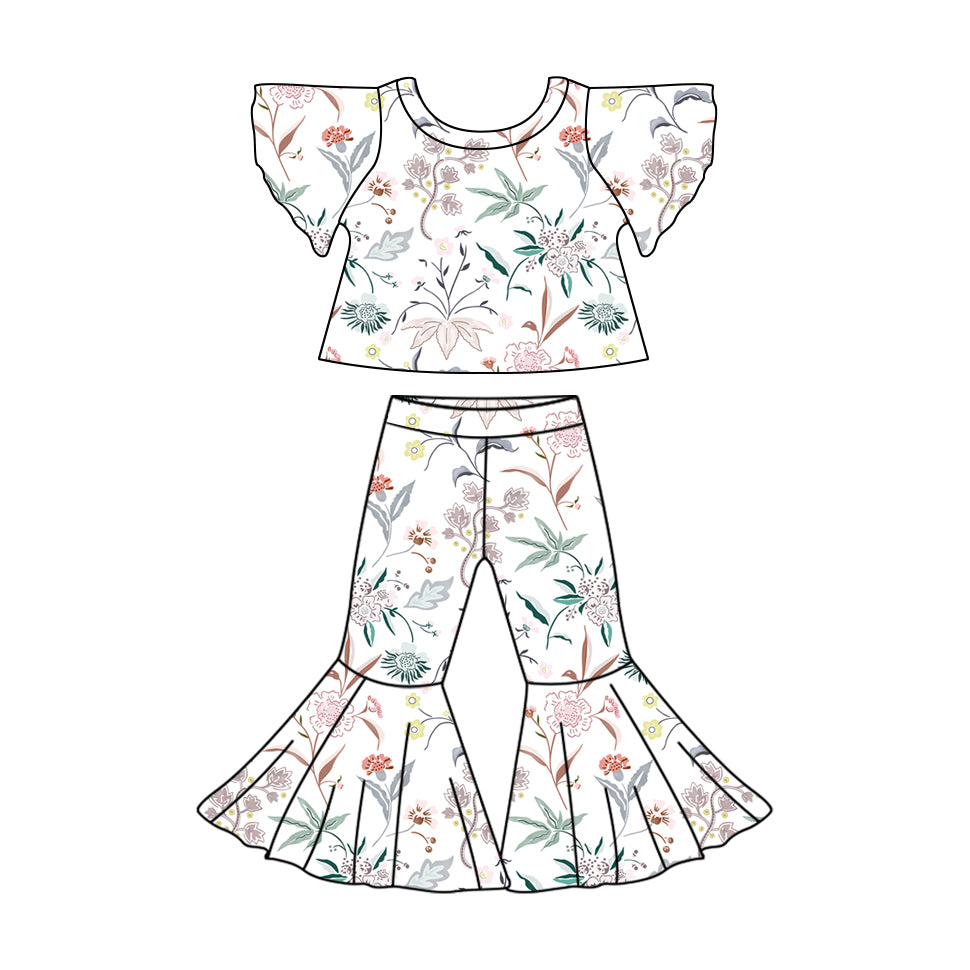 11.9 custom each style moq 5eta 4-6week Sibling Sister leopard baby girls short sleeve pants sets 1 and floral girl short sleeve pants sets 2 match design