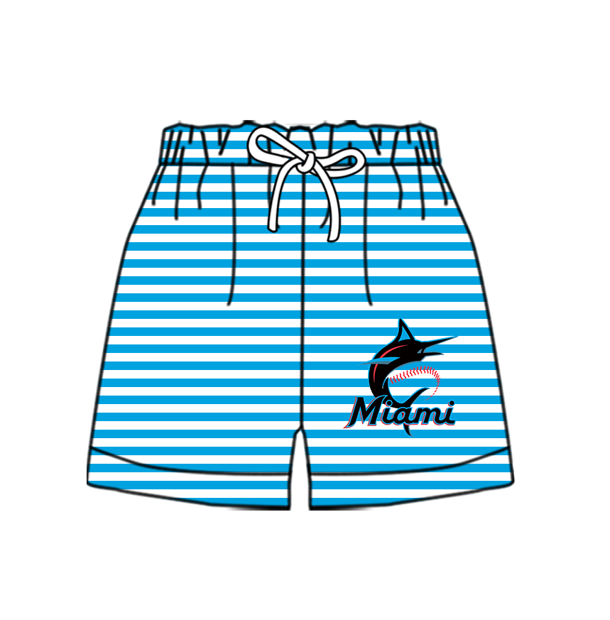 Custom moq 5 mix size milk silk summer teams Baby Blue Striped Drawstring Shorts for Children Elastic Waist Kids Summer Shorts