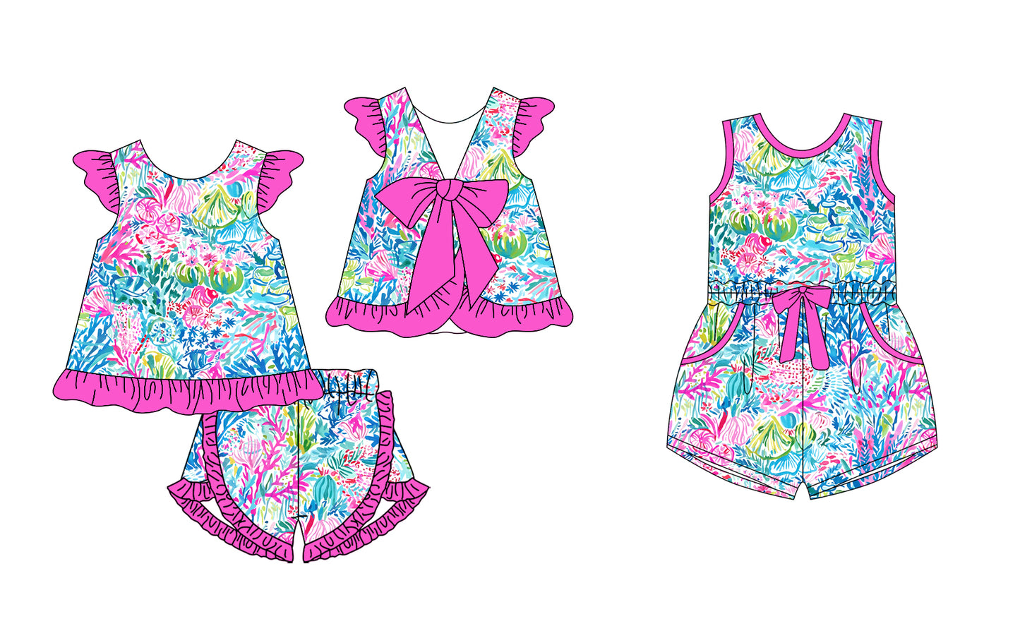 12.24 custom each style moq 5eta 4-6week Sibling Sister floral pattern baby girl sets and jumpsuit match family design