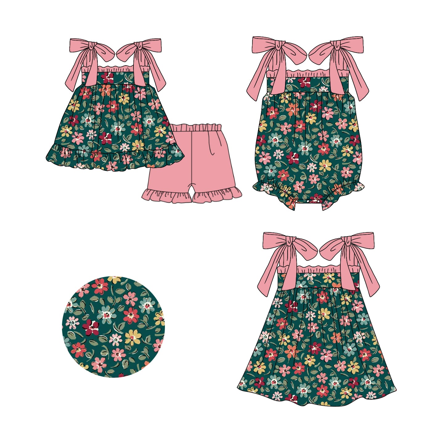 11.15 custom each style moq 5eta 4-6week Sibling Sister floral baby girl short sleeve shorts sets and dress and rompers match family design