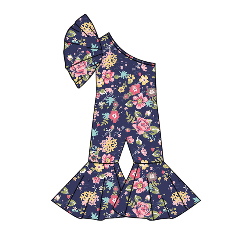 10.25 custom each style moq 5eta 4-6week baby girls clothes floral one shoulder baby girls jumpsuit