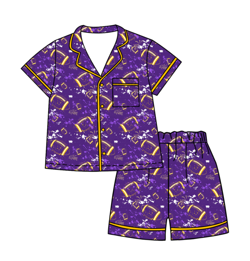 Custom moq 5 mix size milk silk summer teams Baby Girls Football Button Pocket Top Short Pajamas Sets Cute Infant Sleepwear