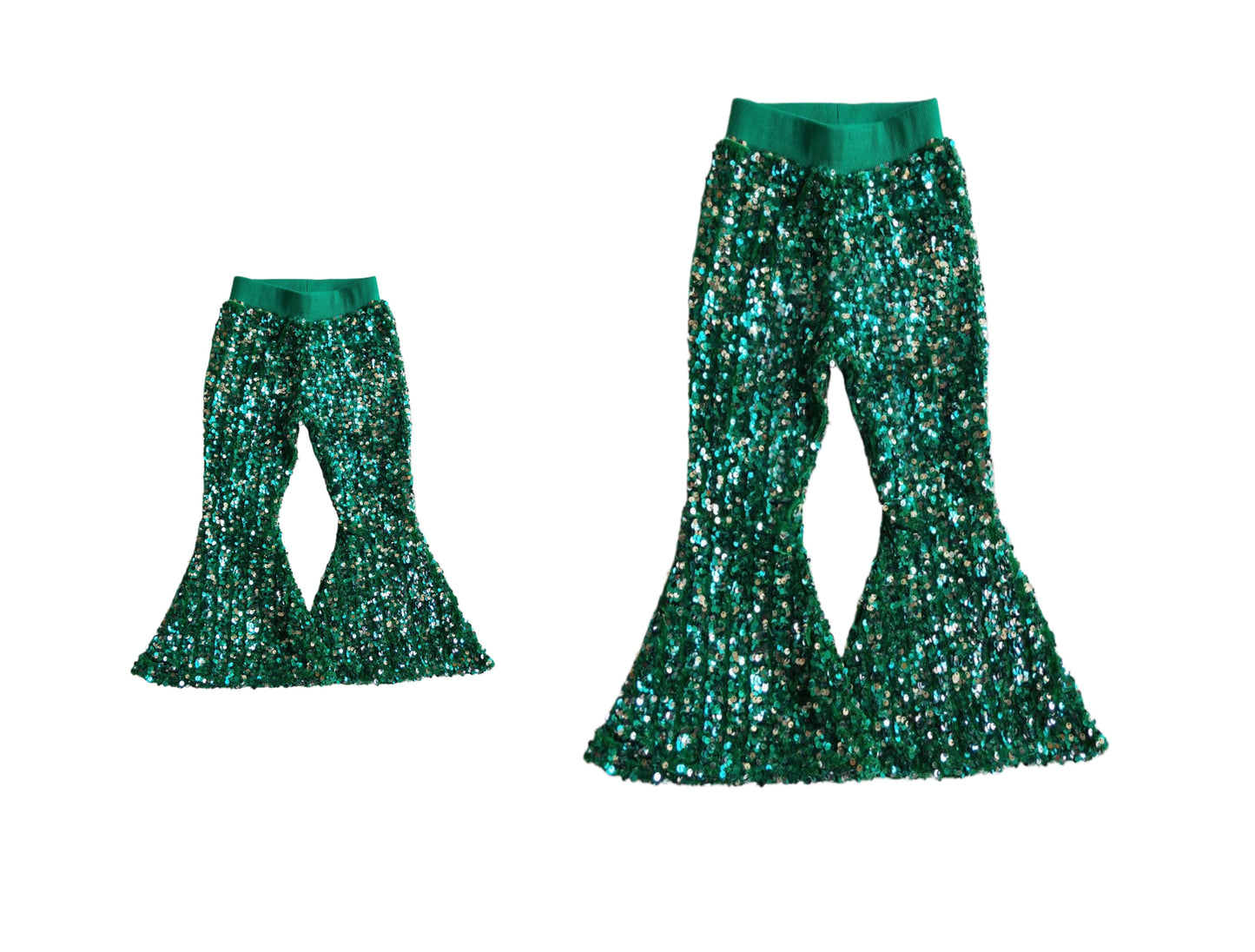 7.4 custom each style moq 5eta 4-6week green sequined kids pants and adult pants
