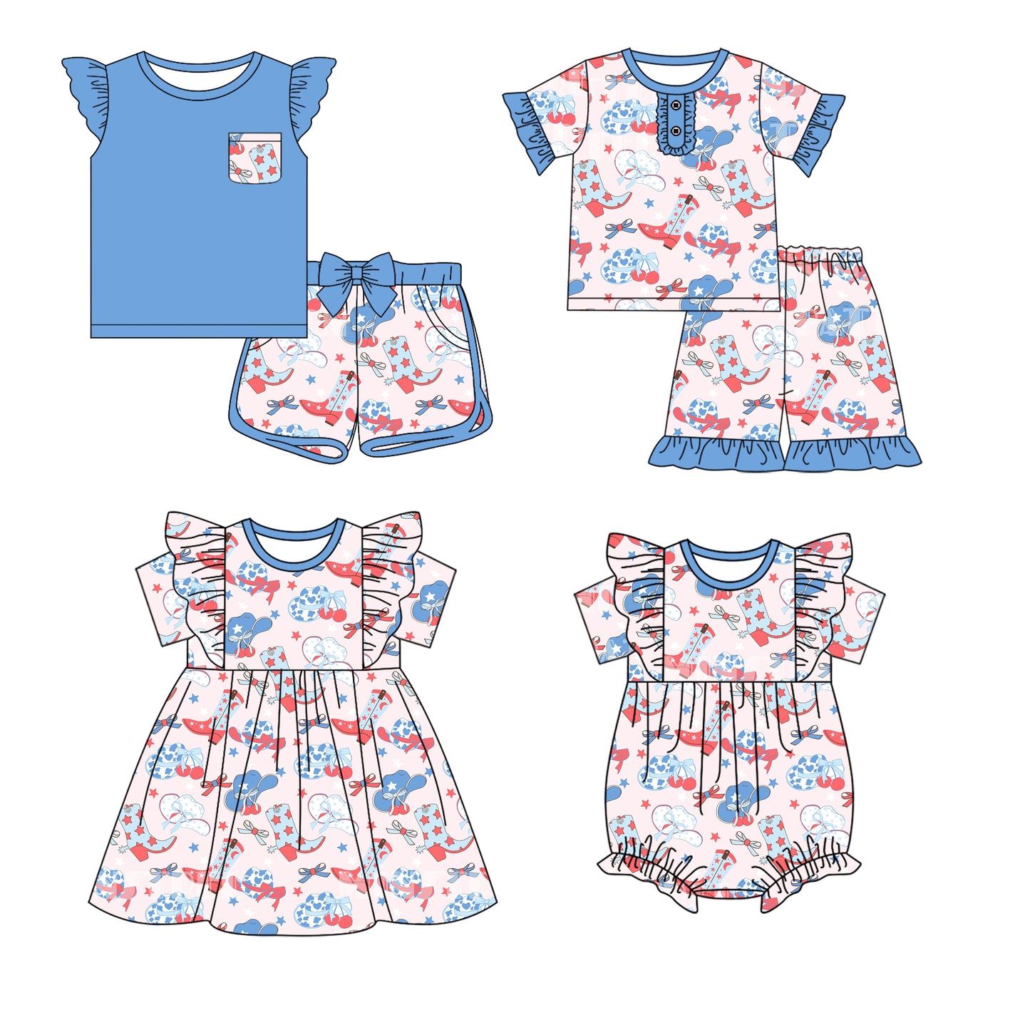12.18 custom each style moq 5eta 4-6week Sibling Sister boot hat bow baby girl short sleeve shorts sets and sets 2 and girls romper and boy romper and dress match design