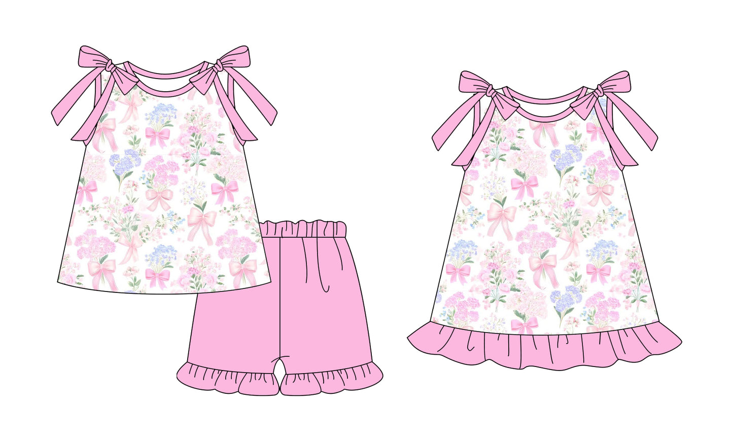 25.12.13 custom each style moq 5 eta 6-8week Sibling Sister floral bow baby short sleeve shorts sets and dress match design