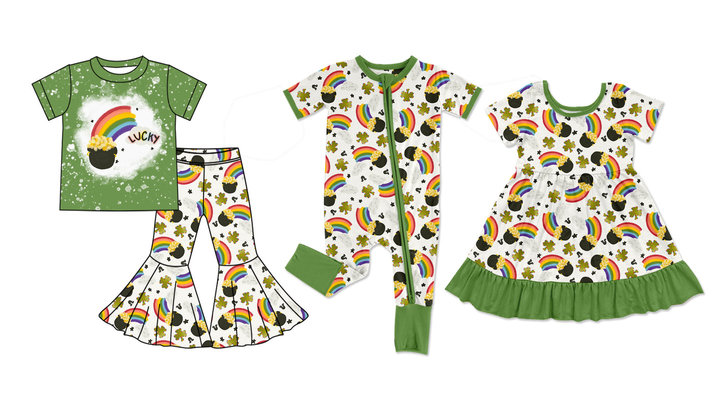 11.21 custom each style moq 5eta 4-6week Sibling Sister rainbow baby girl sets and dress and rompers match family design
