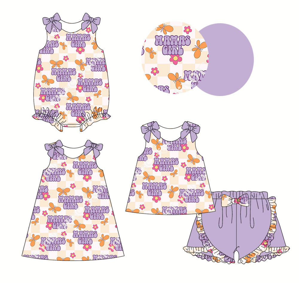 2.22 custom each style moq 5eta 4-6week Sibling Sisters MAMA GIRL baby girl short sleeve shorts sets and dress and rompers match family design