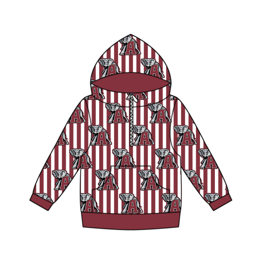 Custom moq 5 mix size milk silk summer team baby boy clothes brick red hooded long sleeve top-25.10.27