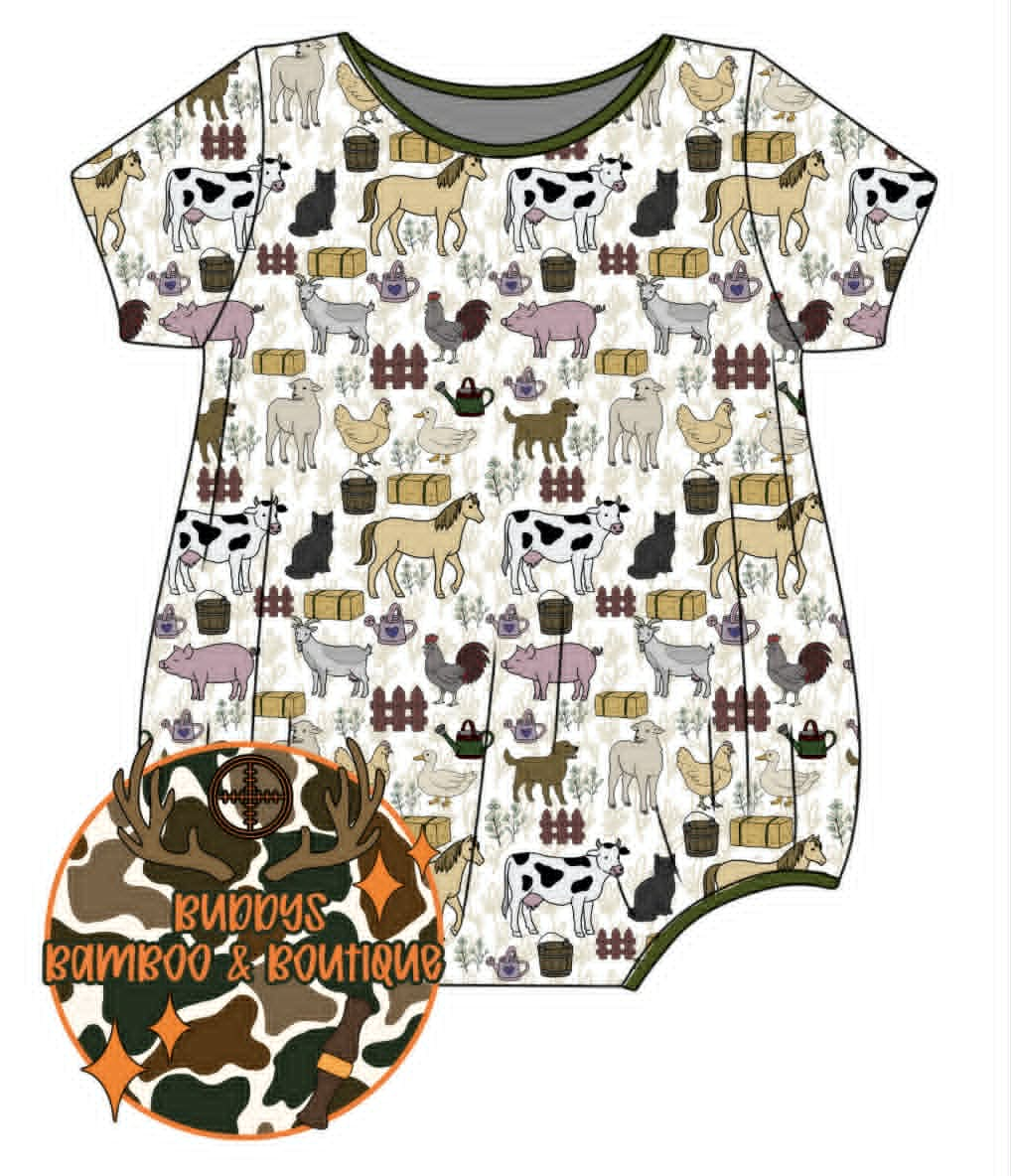 Custom moq 5 mix size milk silk Baby Girl Farm Short Sleeve Romper Infant Clothing