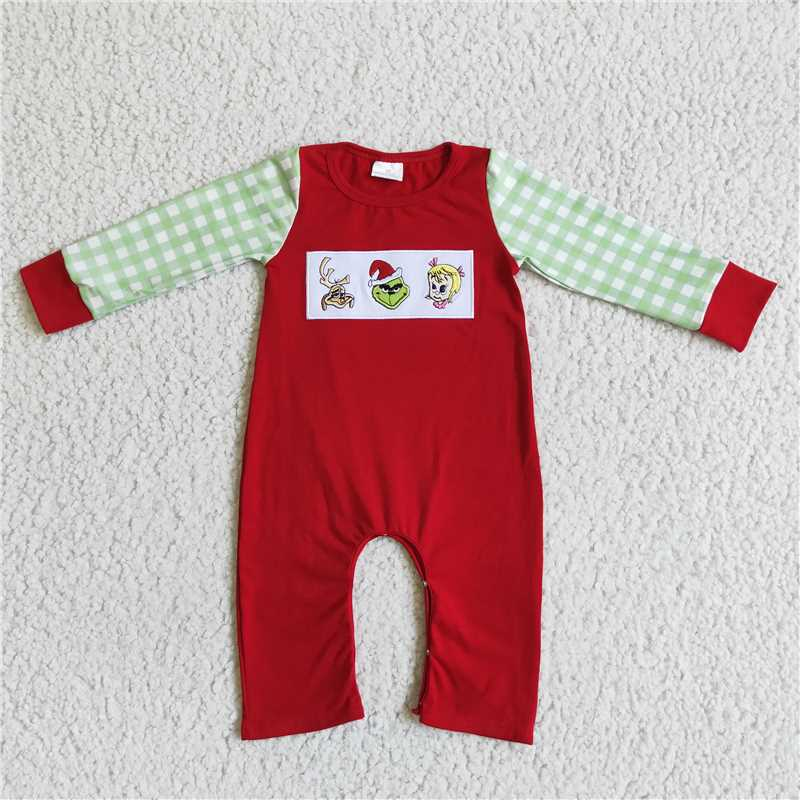 RTS NO MOQ(In Stock ) LR0019 Embroidered Christmas long-sleeved jumpsuit