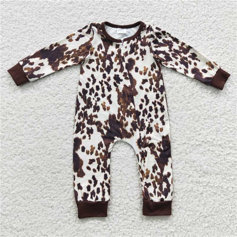 RTS NO MOQ(In Stock) LR0308 Ink pattern zipper long-sleeved jumpsuit