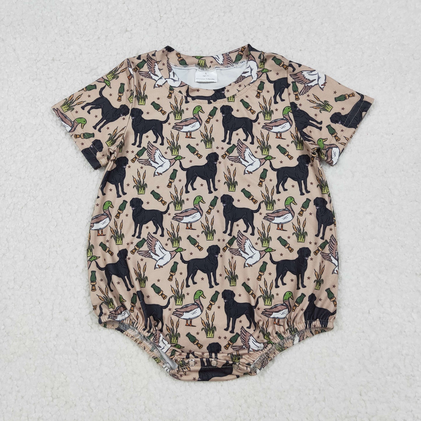 RTS NO MOQ(In Stock) SR2725 Puppy Duck Brown Short Sleeve Romper