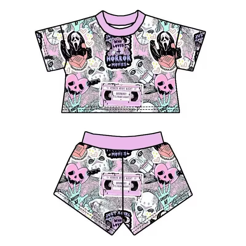 Deadline September 17 custom no moq eta 6-8 weeks Telephone Ghost Radio Purple Short Sleeve Shorts Set