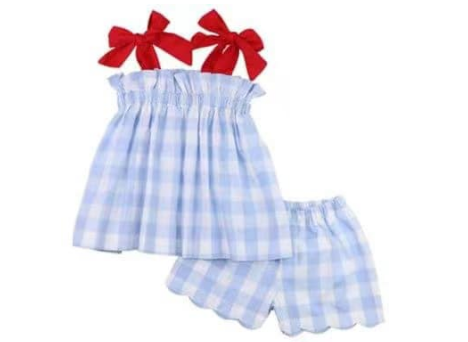 Summer plaid girls short sleeve shorts suit custom