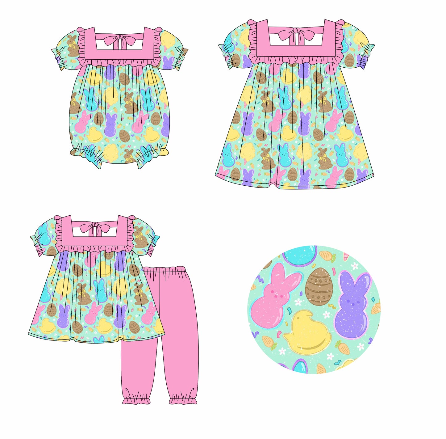 25.10.11 custom each style moq 5 eta 6-8week Sibling Sisters bunny baby girl short sleeve pants sets and dress and rompers match family design