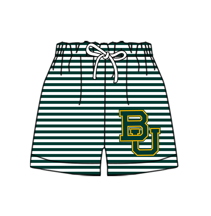 Custom moq 5 mix size milk silk summer teams Baby Green Striped Drawstring Shorts for Children Elastic Waist Kids Summer Shorts