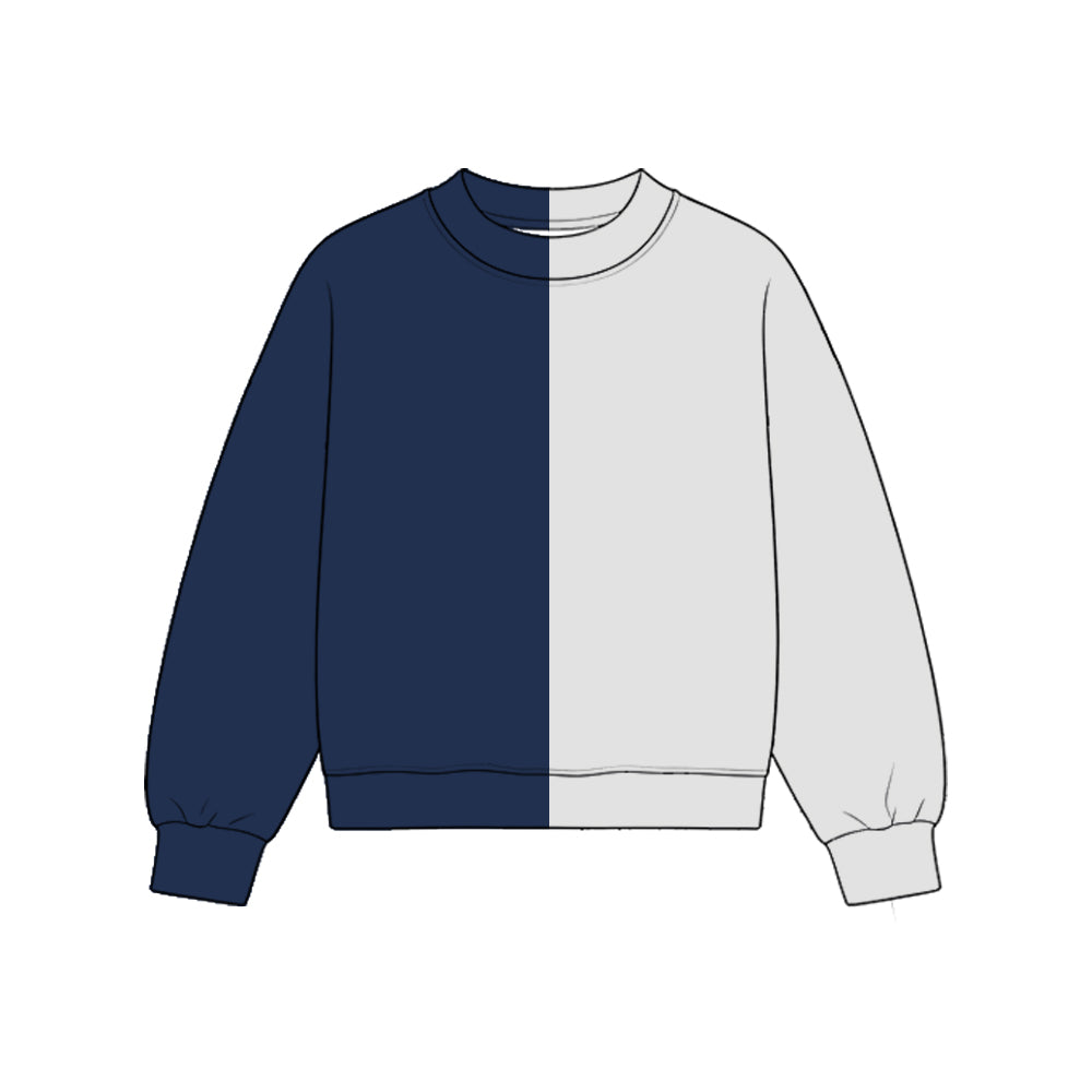 Custom moq 5 girls Blank Cotton Navy blue + light gray sweatshirt