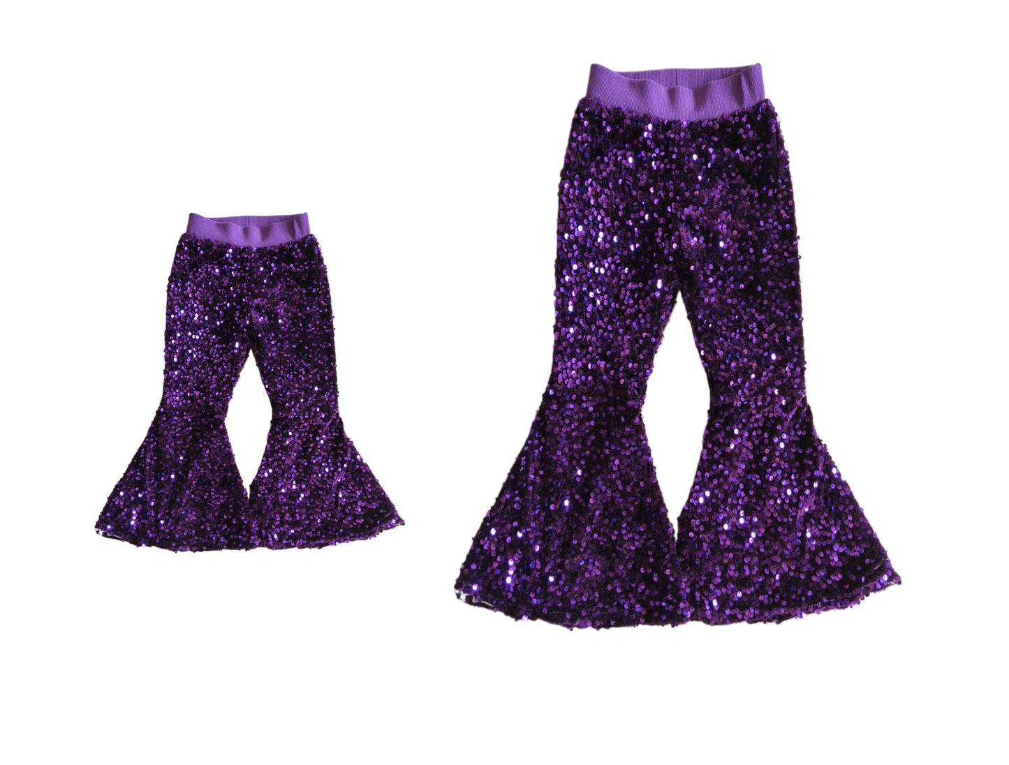 7.4 custom each style moq 5eta 4-6week purple sequined kids pants and adult pants