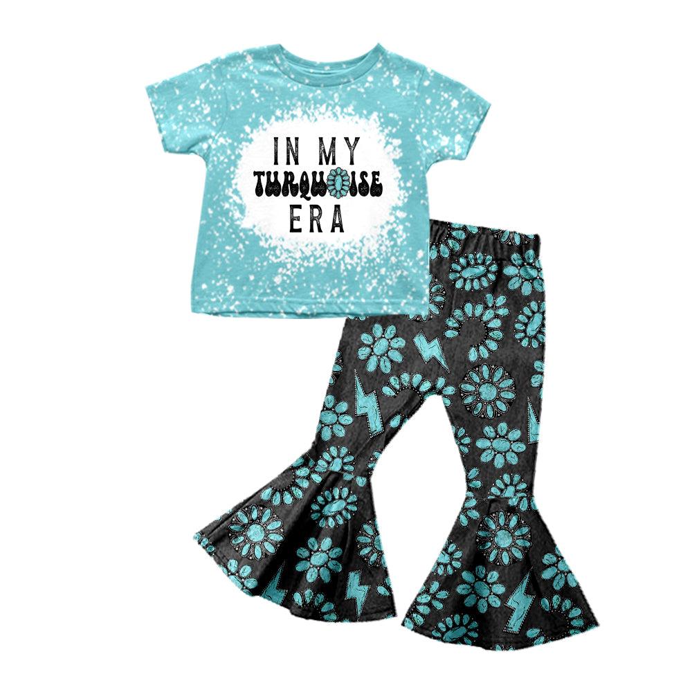 8.17 custom each style moq 5eta 4-6week baby girls clothes blue and green short sleeve pants sets