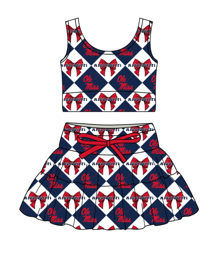 Custom moq 5 mix size Navy blue Plaid Baby Girl Sleeveless Top And Skirt Team Outfit Children's Clothing
