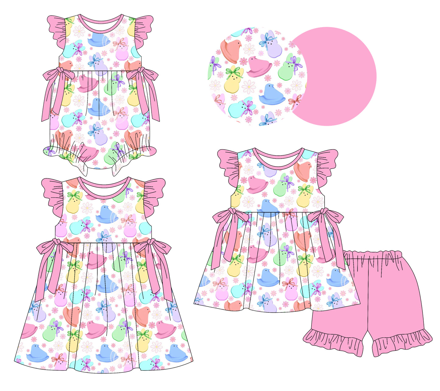 25.12.17 custom each style moq 5 eta 6-8week Sibling Sister bunny bow baby short sleeve shorts sets and romper and dress match design