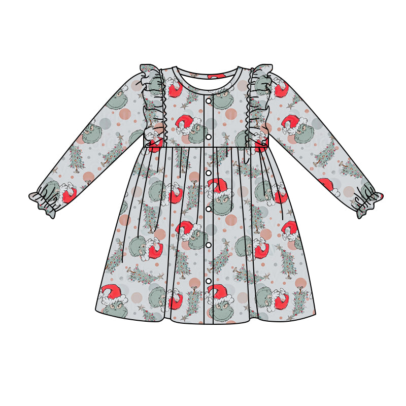 8.30 custom each style moq 5eta 4-6week baby girls clothes Christmas long sleeve dress