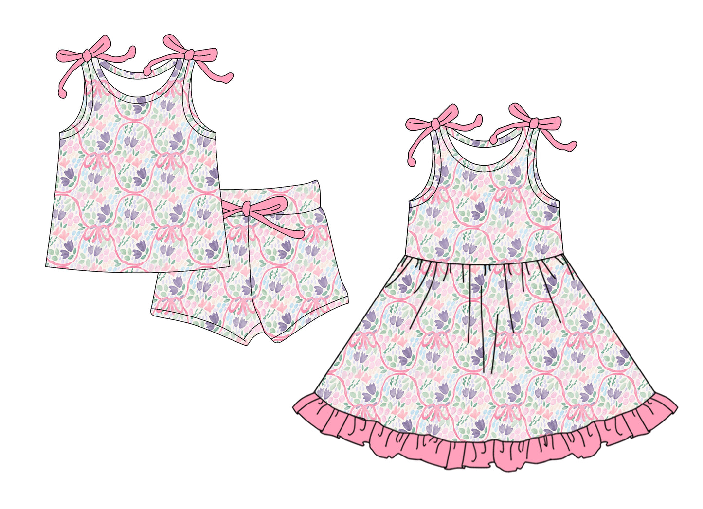 25.6.6 custom each style moq 5eta 4-6week Sibling Sister bow floral baby girl short sleeve shorts sets and dresses match design