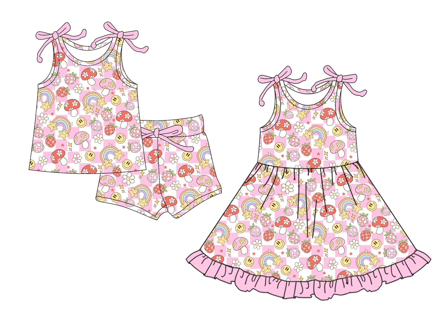 4.16 custom each style moq 5eta 4-6week Sibling Sister smiley baby girl short sleeve shorts sets and dresses match design