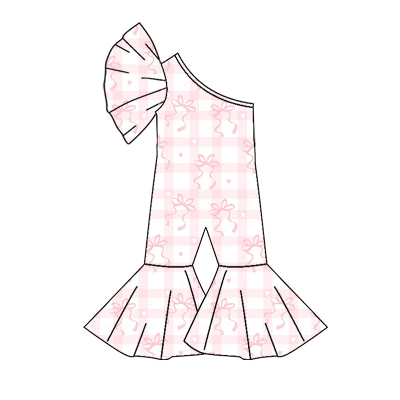 10.25 custom each style moq 5eta 4-6week baby girls clothes bow pink one shoulder baby girls jumpsuit