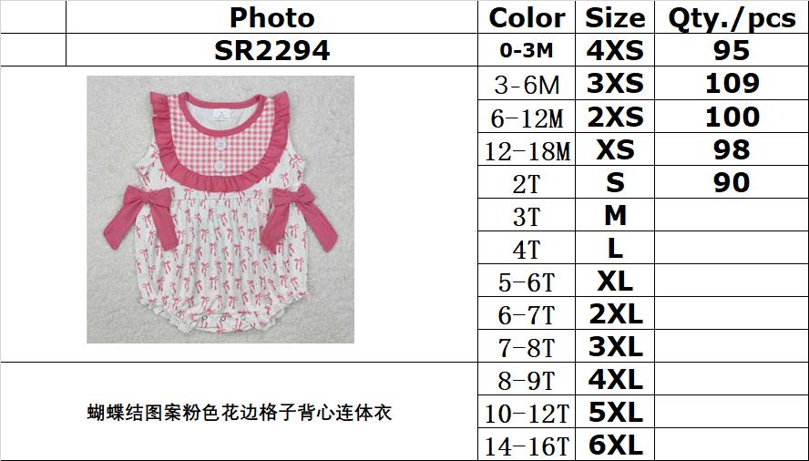 RTS NO MOQ ETA 5/7days arrived SR2294 Bow pattern pink lace plaid vest jumpsuit
