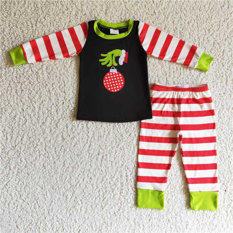 RTS NO MOQ(In Stock ) BLP0108 Embroidered Christmas long sleeve pants set