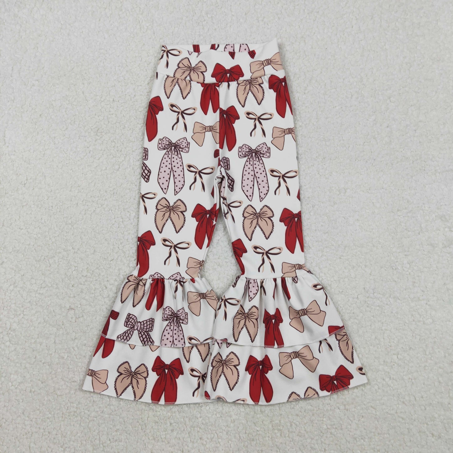 RTS NO MOQ(In Stock) Red Bow Pattern White Yoga Pants