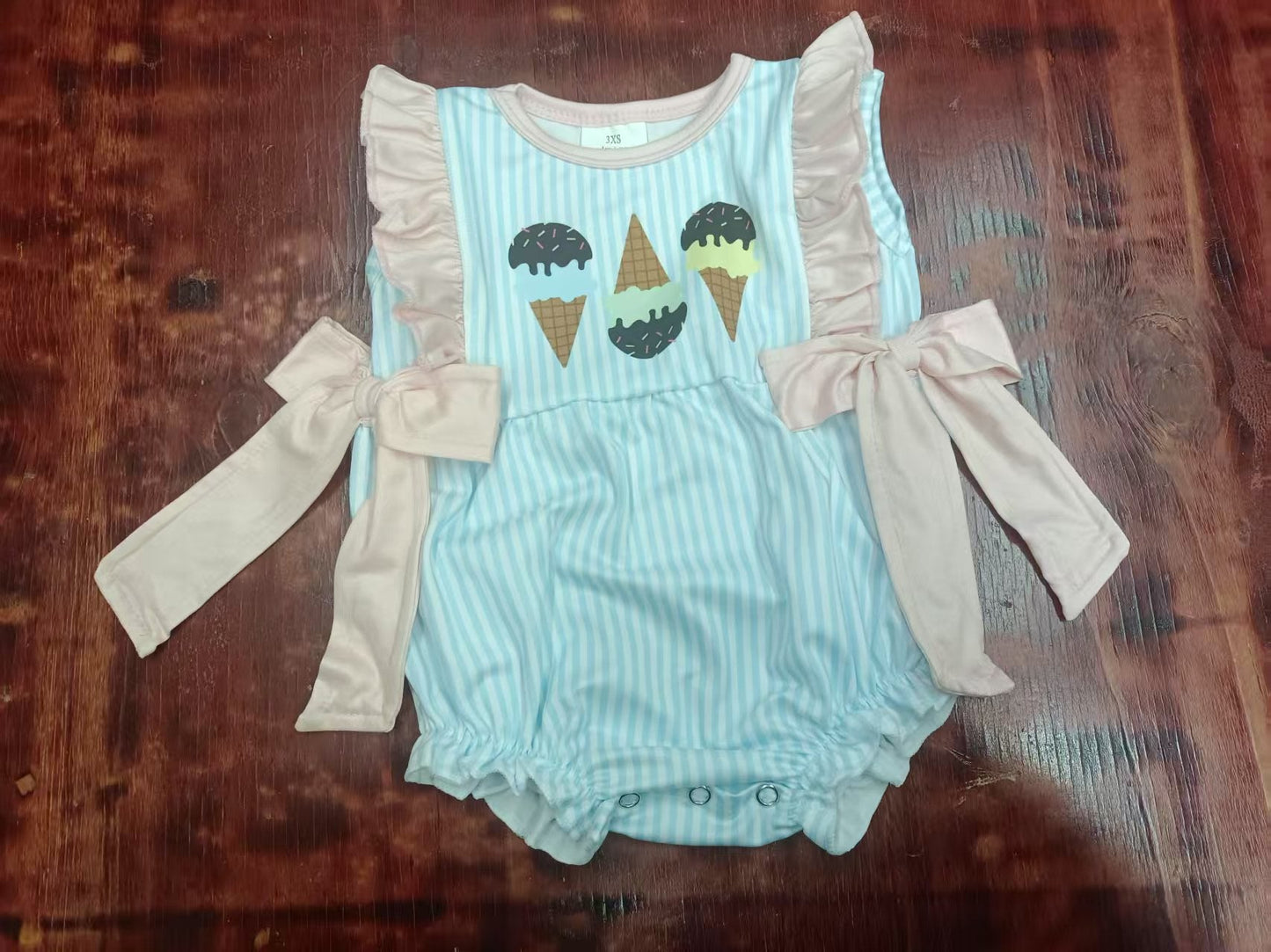 Custom moq 3 eta 6-7weeks baby girl clothes ice cream short sleeve romper