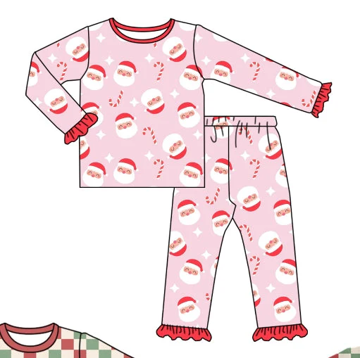 Deadline September 19 custom no moq eta 6-8weeks Pink Santa Claus-Cane Lace Cuff Long Sleeve Suit