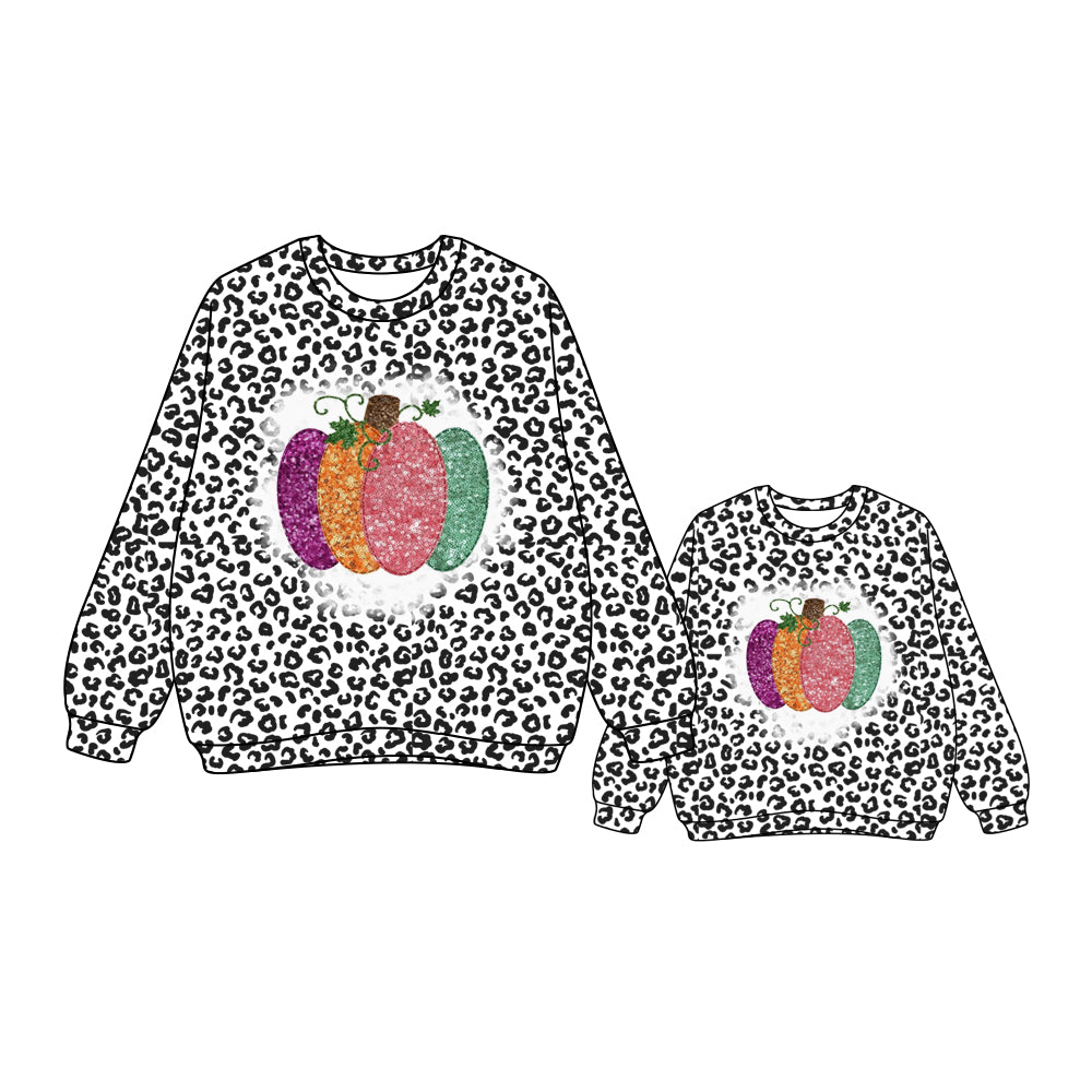 25.7.7 custom each style moq 5eta 4-6week Sibling Sister pumpkin long sleeve top and adult top match design