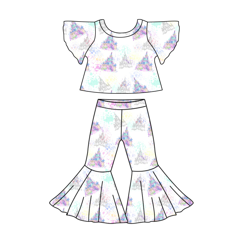 11.9 custom each style moq 5eta 4-6week Sibling Sistes bow baby girls short sleeve pants sets 1 and girl short sleeve pants sets 2 match design