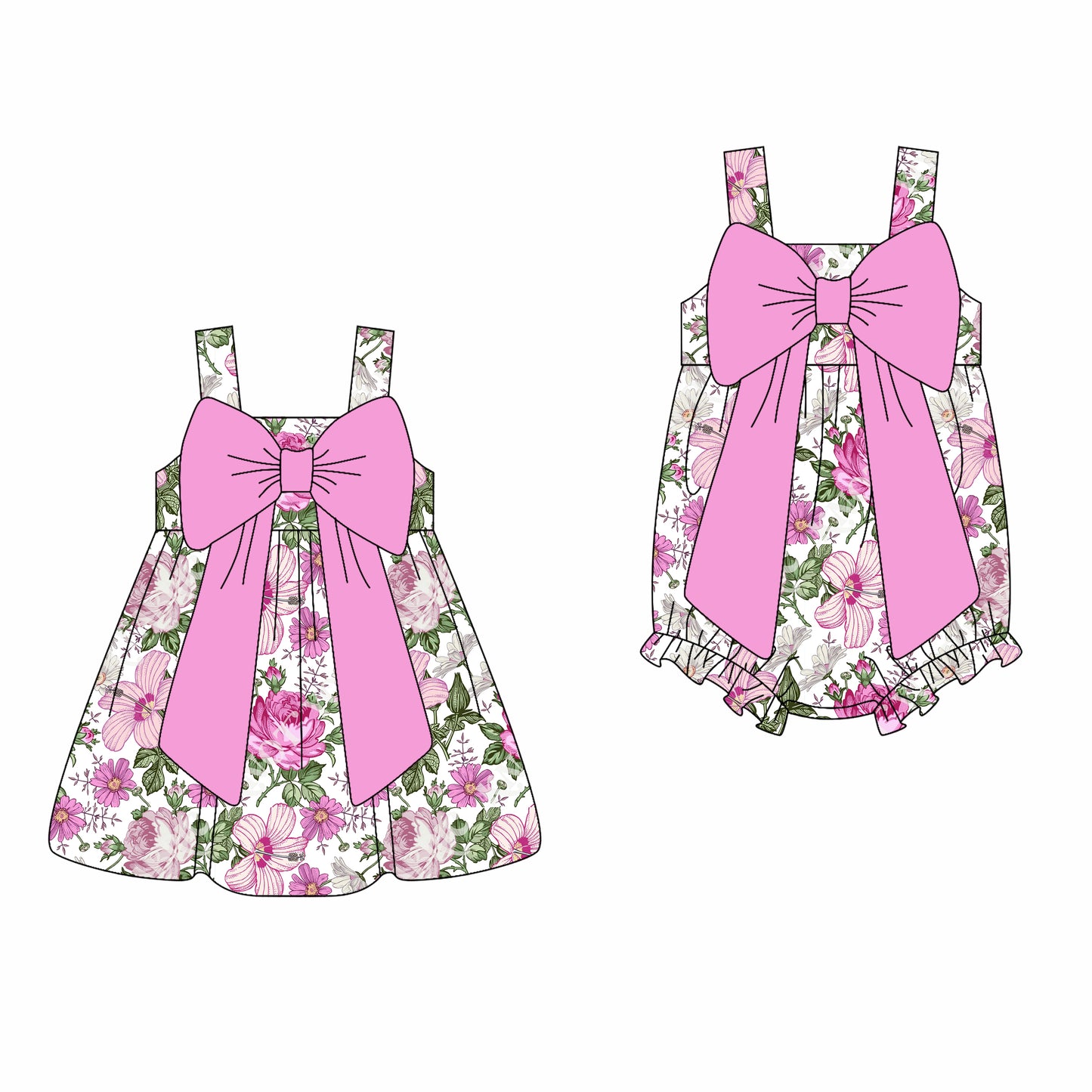 2.22 custom each style moq 5eta 4-6week Sibling Sister floral baby girl short sleeve dress and rompers match family design