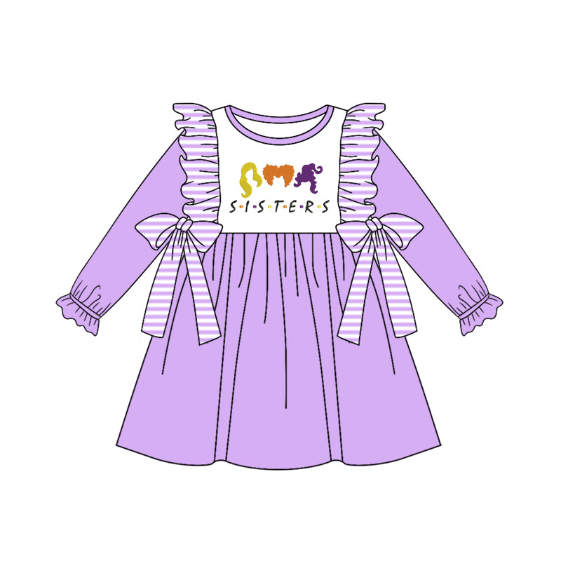 5.8custom each style moq 5eta 4-5week Sibling Sister SISTERS prints purple girls outfits and baby romper and dress match family design