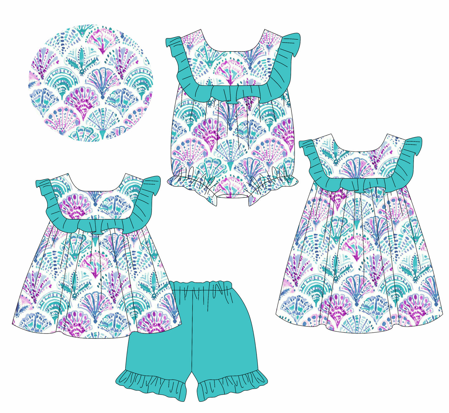 2.17 custom each style moq 5eta 4-6week Sibling Sisters baby girl short sleeve shorts sets and dress and rompers match family design