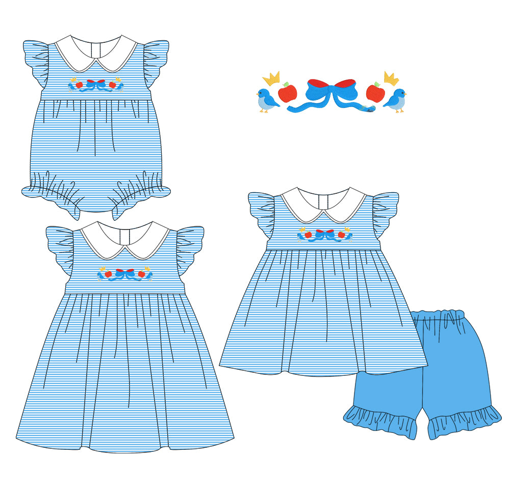 1.16 custom each style moq 5eta 4-6week Sibling Sisters bow baby girl short sleeve shorts sets and dress and rompers match family design