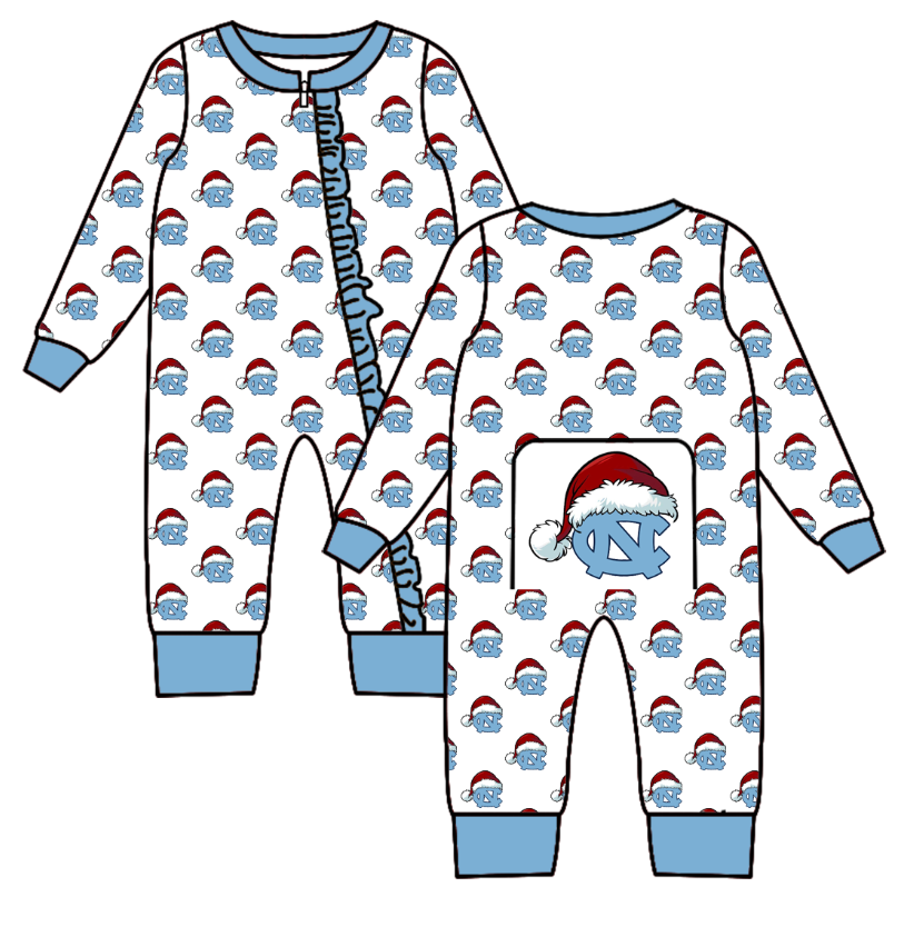 Custom moq 5 eta 6-8weeks Christmas hat sky blue white teamlong sleeve girls romper