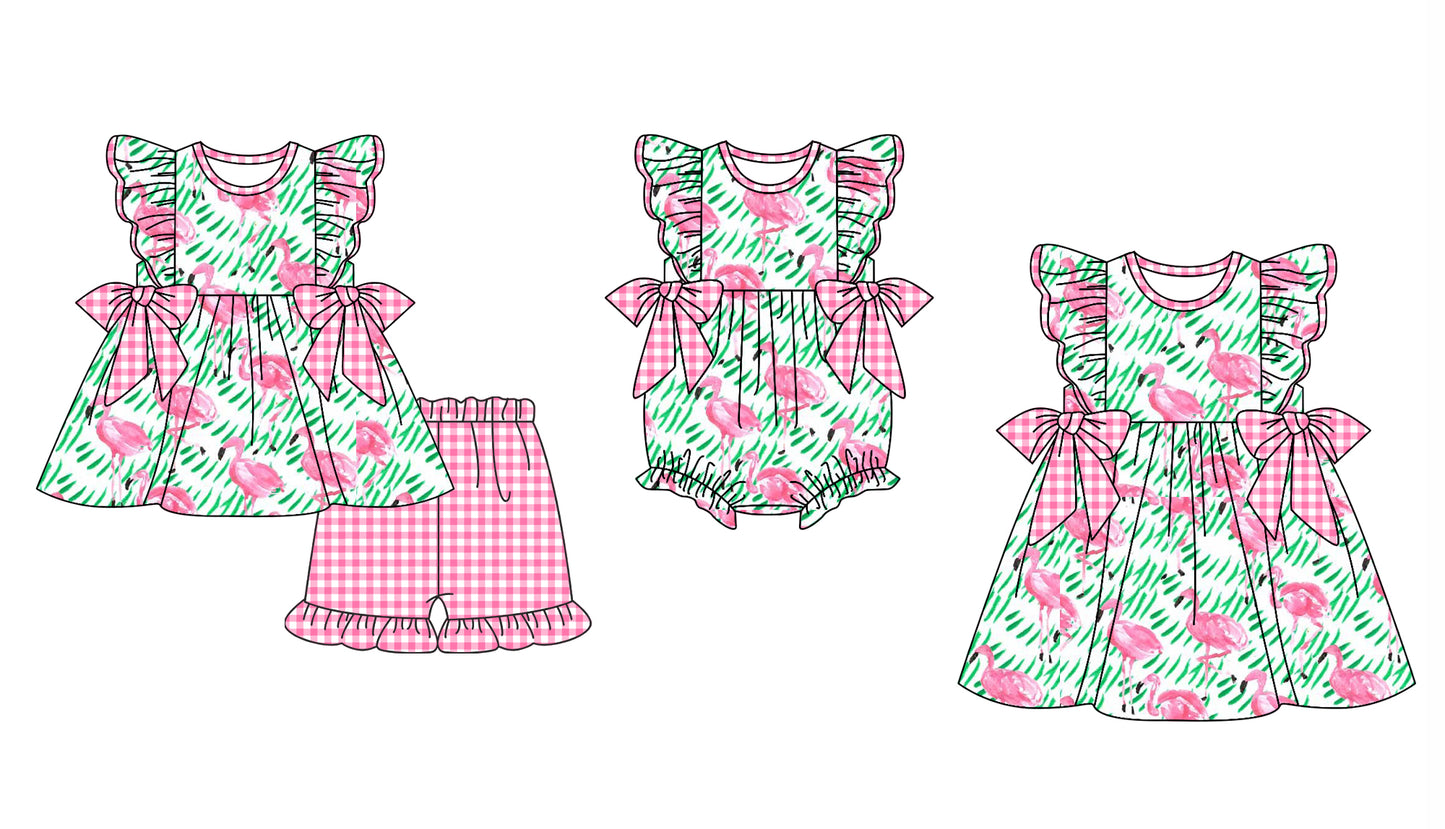 12.2 custom each style moq 5eta 4-6week Sibling Sister baby girl short sleeve shorts sets and dress and rompers match family design