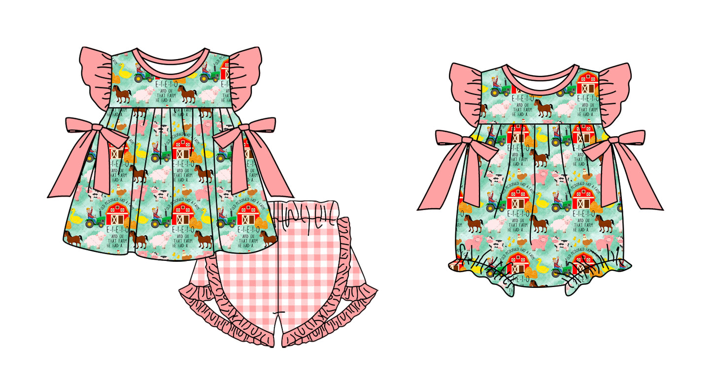 11.13 custom each style moq 5eta 4-6week Sibling Sister farm baby girl short sleeve shorts sets and rompers match design