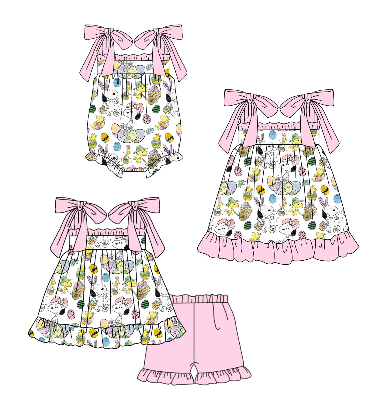 12.12 custom each style moq 5eta 4-6week Sibling Sister easter baby girl short sleeve shorts sets and dress and rompers match family design