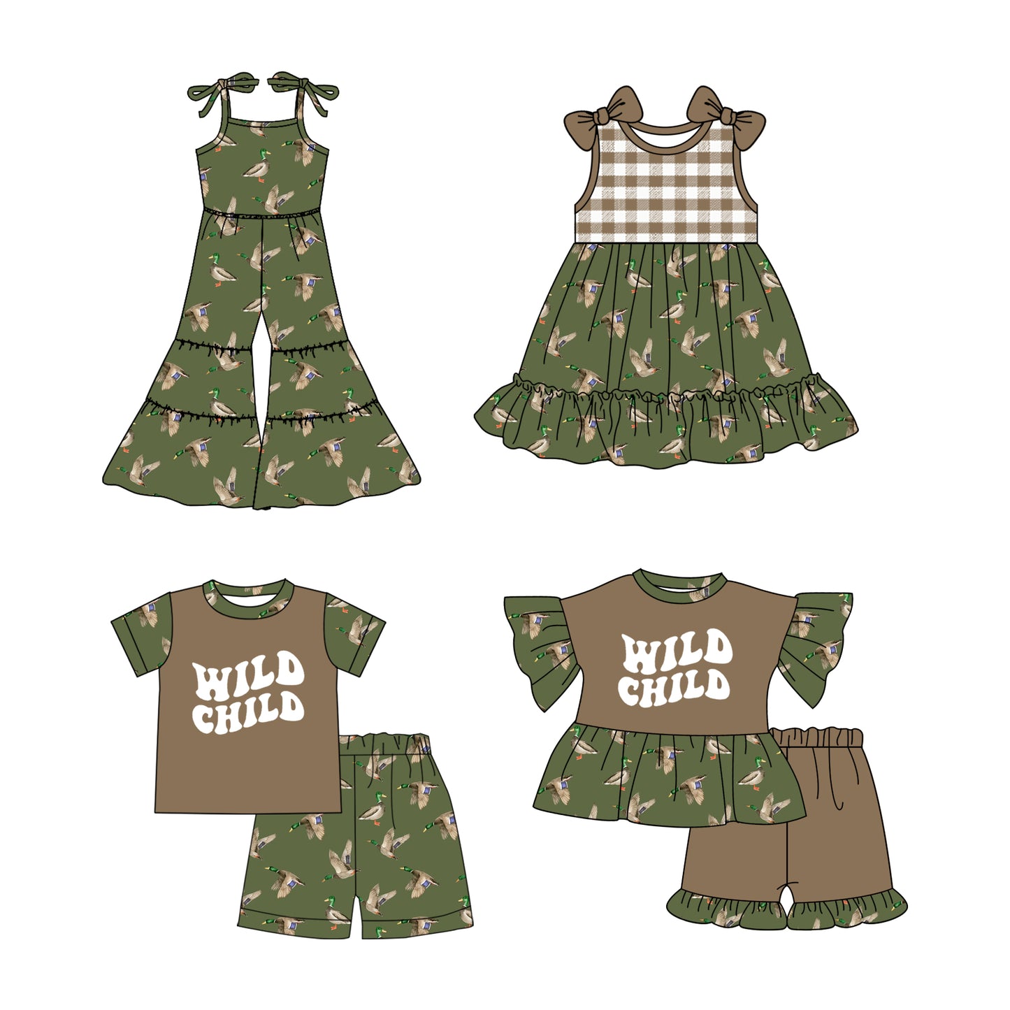 2.19 custom each style moq 5eta 4-6week Sibling Sister duck baby girl sets and dress and jumpsuit match family design